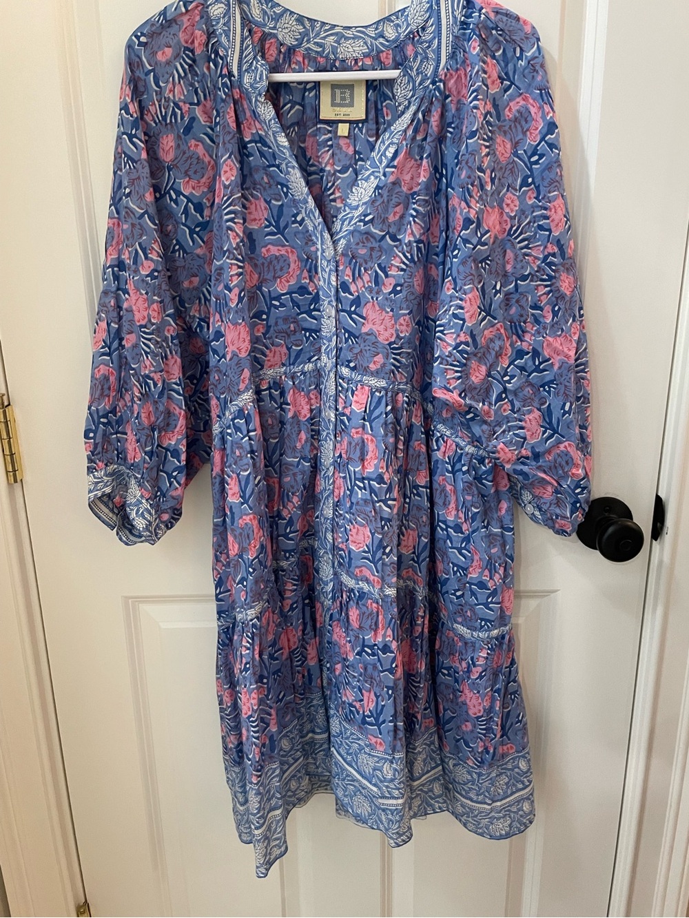 Blue & Pink Floral Boho Midi Dress
